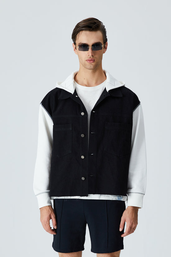 Black Denim Jacket - White
