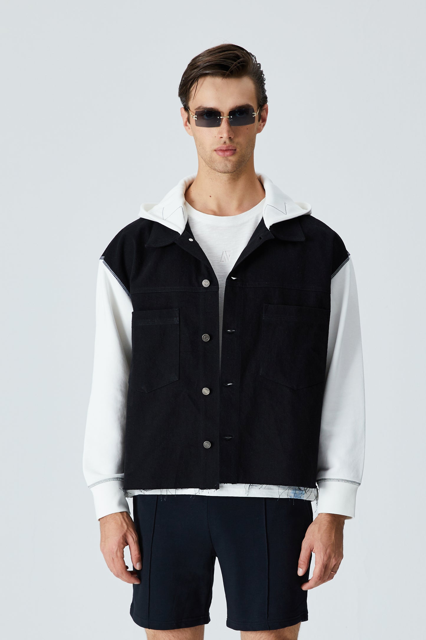 Black Denim Jacket - White