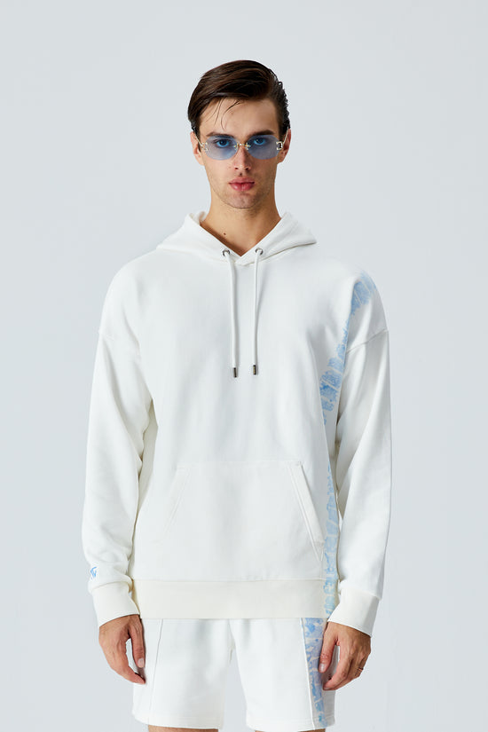 Batik Kapüşonlu Sweatshirt - Beyaz/Mavi