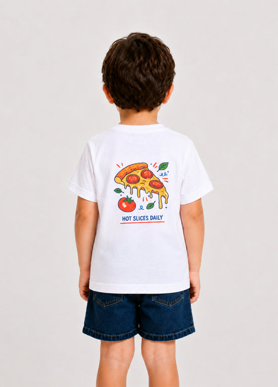 Unisex Çocuk Beyaz Pizza T-Shirt