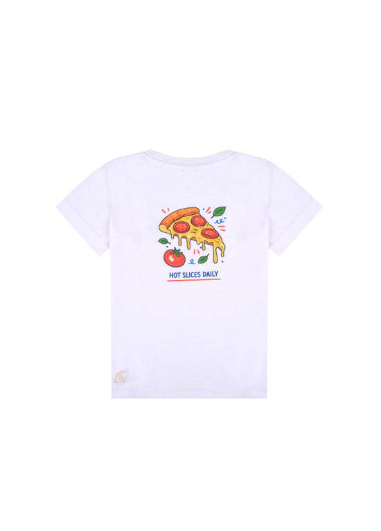 Unisex Çocuk Beyaz Pizza T-Shirt