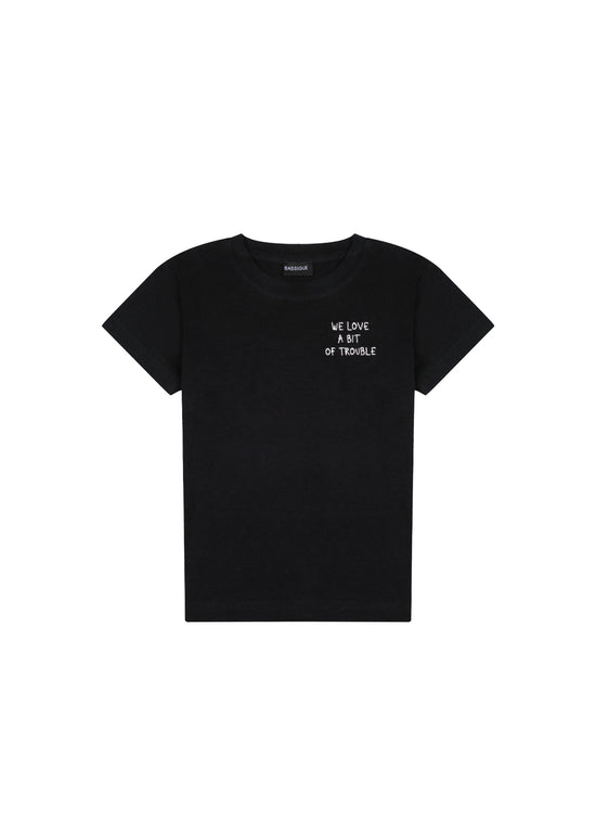 Unisex Kids Black Trouble T-Shirt 