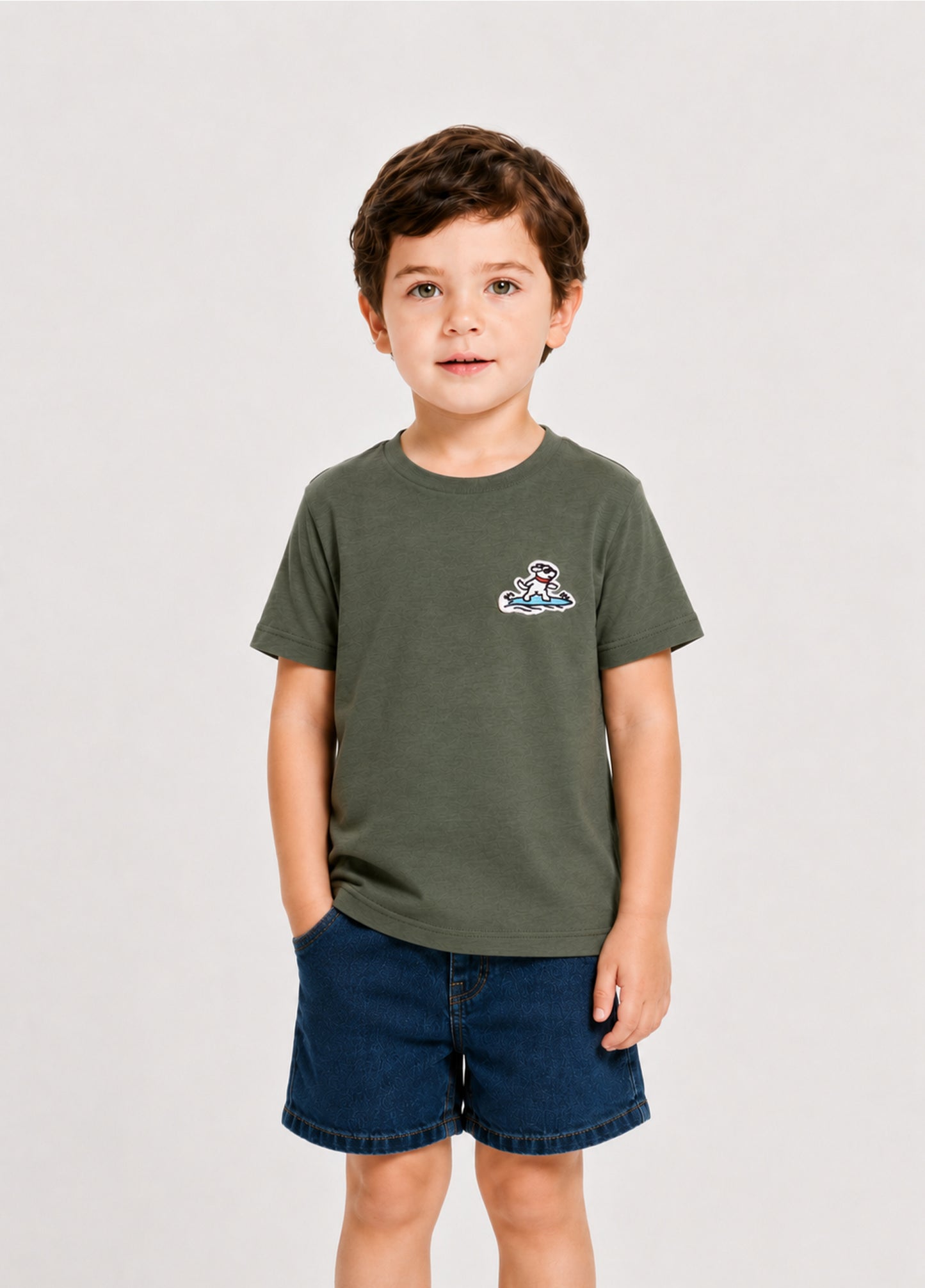 Kids Surfing Dog T-Shirt-Green