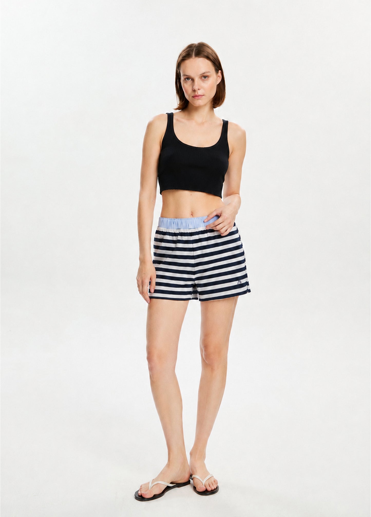 Navy Striped Boxer Waistband Shorts