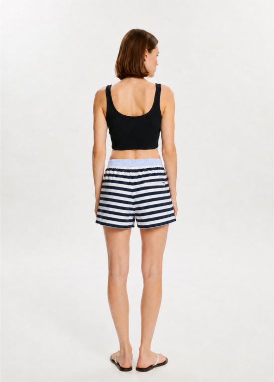 Navy Striped Boxer Waistband Shorts