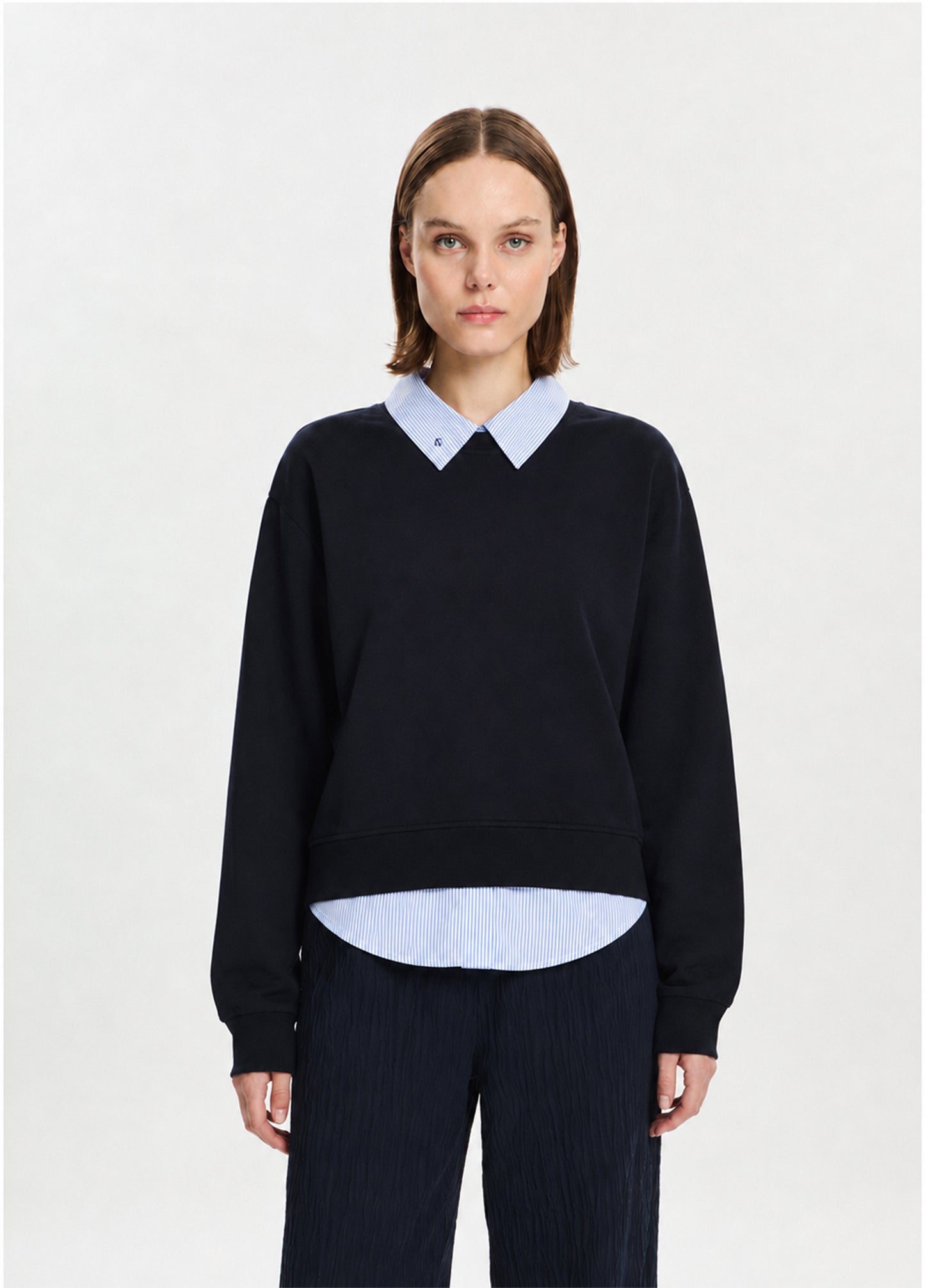 Navy Shirt-Layered Sweatshirt
