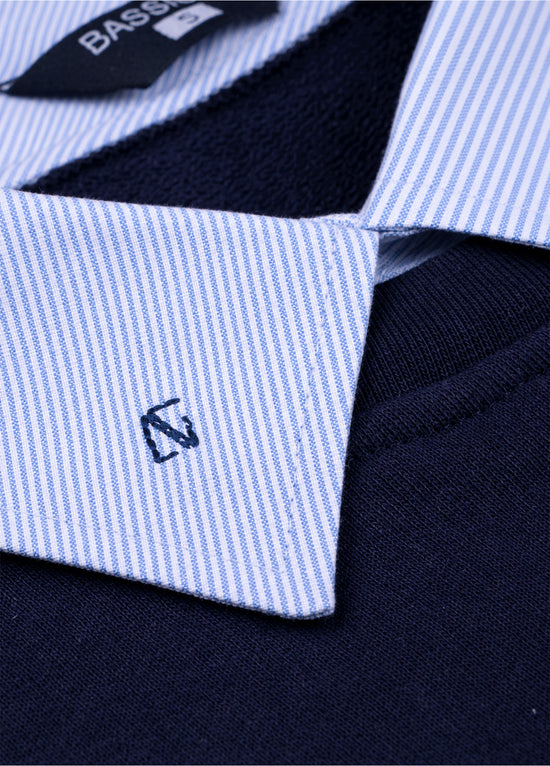 Navy Shirt-Layered Sweatshirt