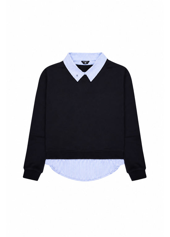 Navy Shirt-Layered Sweatshirt
