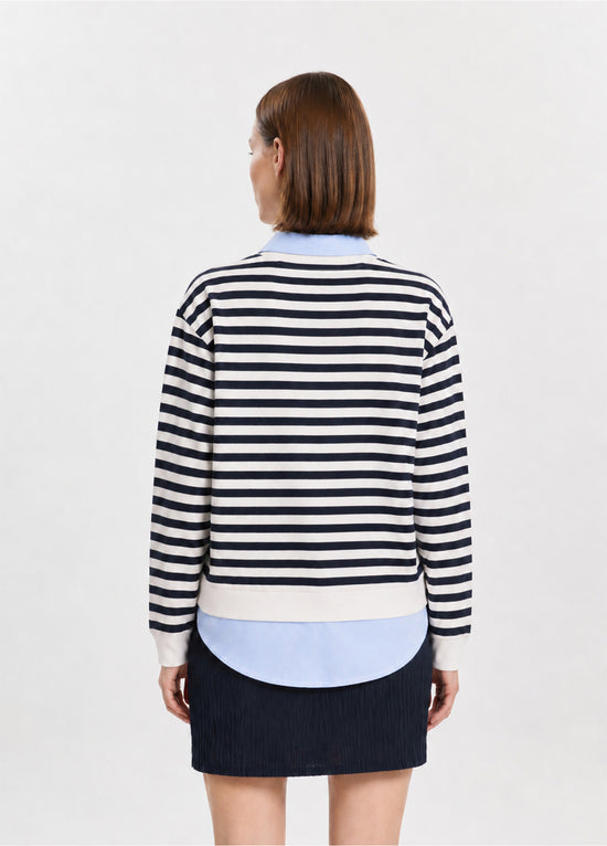 Navy Striped Shirt-Layered Sweatshirt