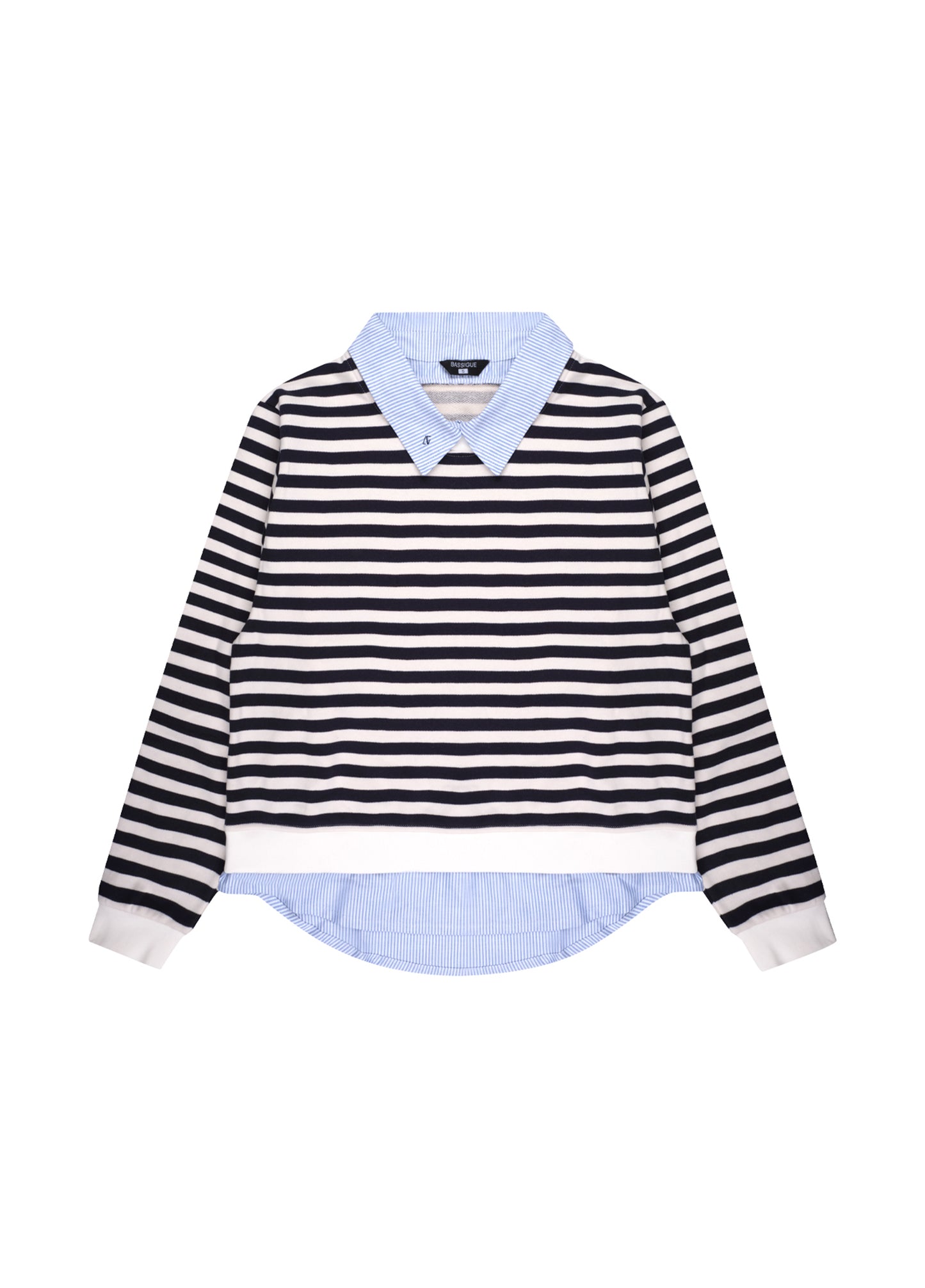 Lacivert Çizgili Gömlek Katmanlı Sweatshirt