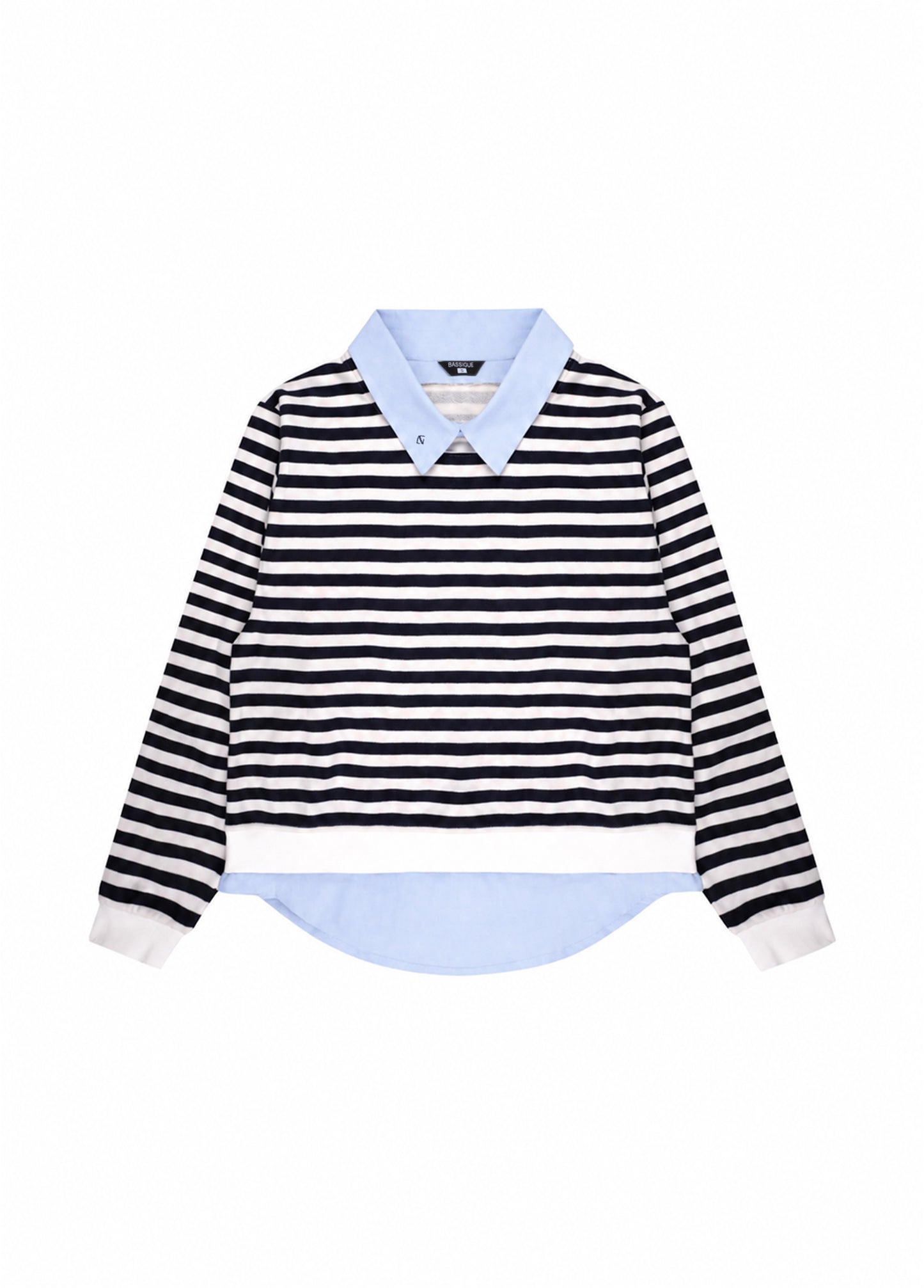 Navy Striped Shirt-Layered Sweatshirt
