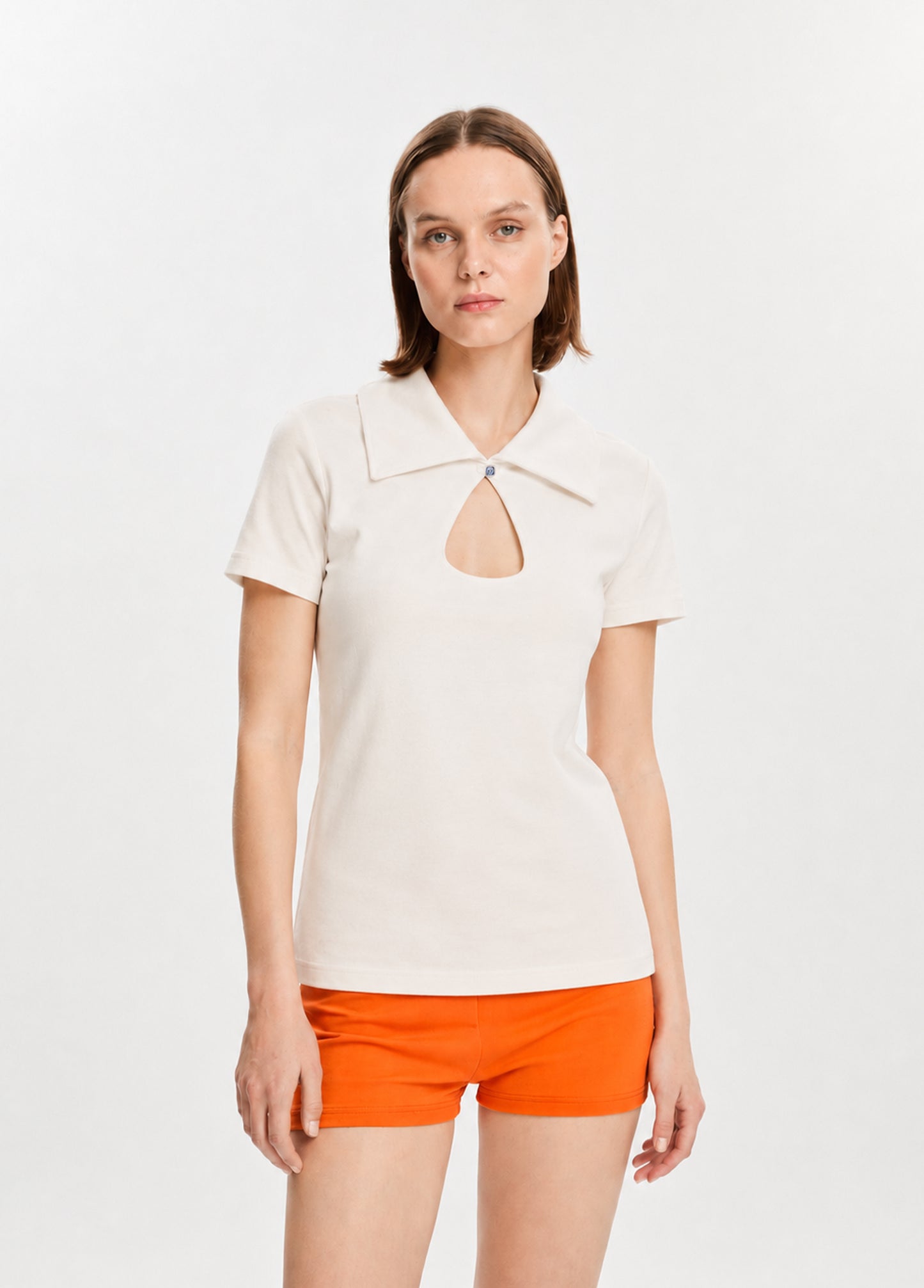 Ekru Keyhole Neck T-Shirt