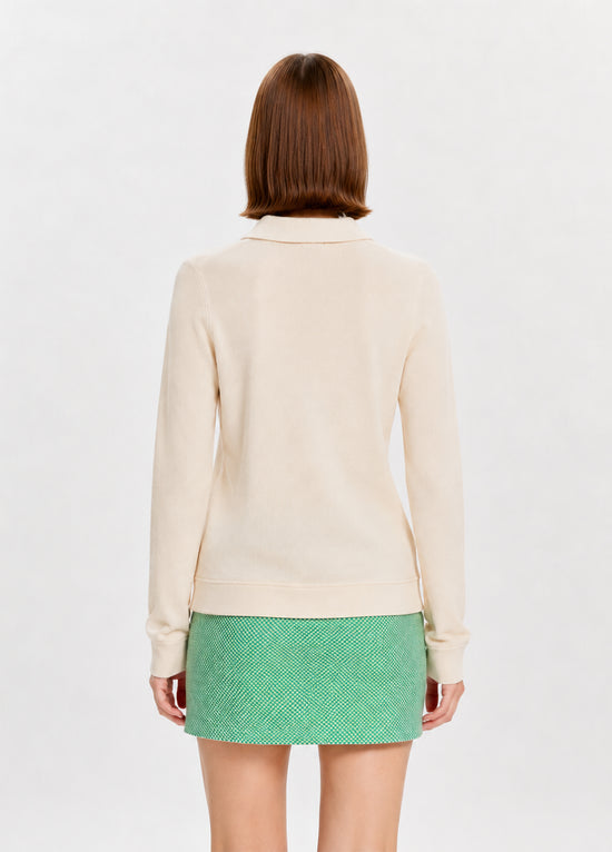Bej Yarım Fermuarlı Yüksek Yaka Sweatshirt