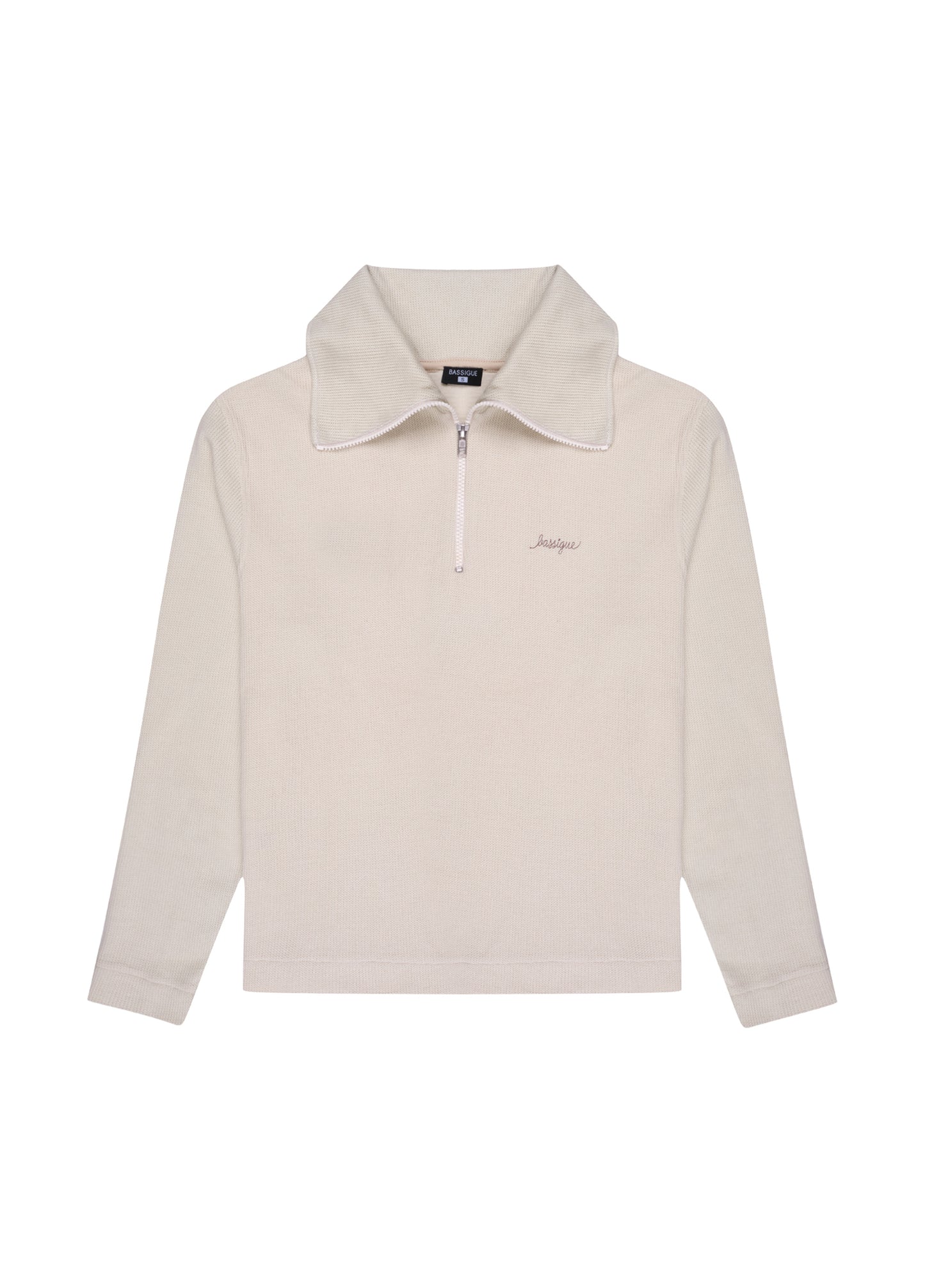 Bej Yarım Fermuarlı Yüksek Yaka Sweatshirt