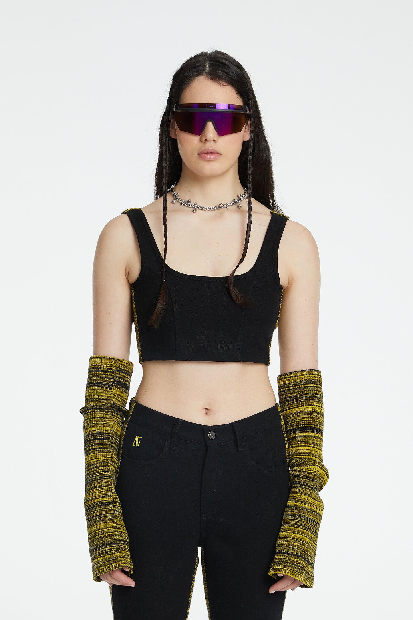 Denim Knit Tank Top - Siyah/Sarı