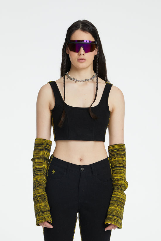 Denim Knit Tank Top - Siyah/Sarı