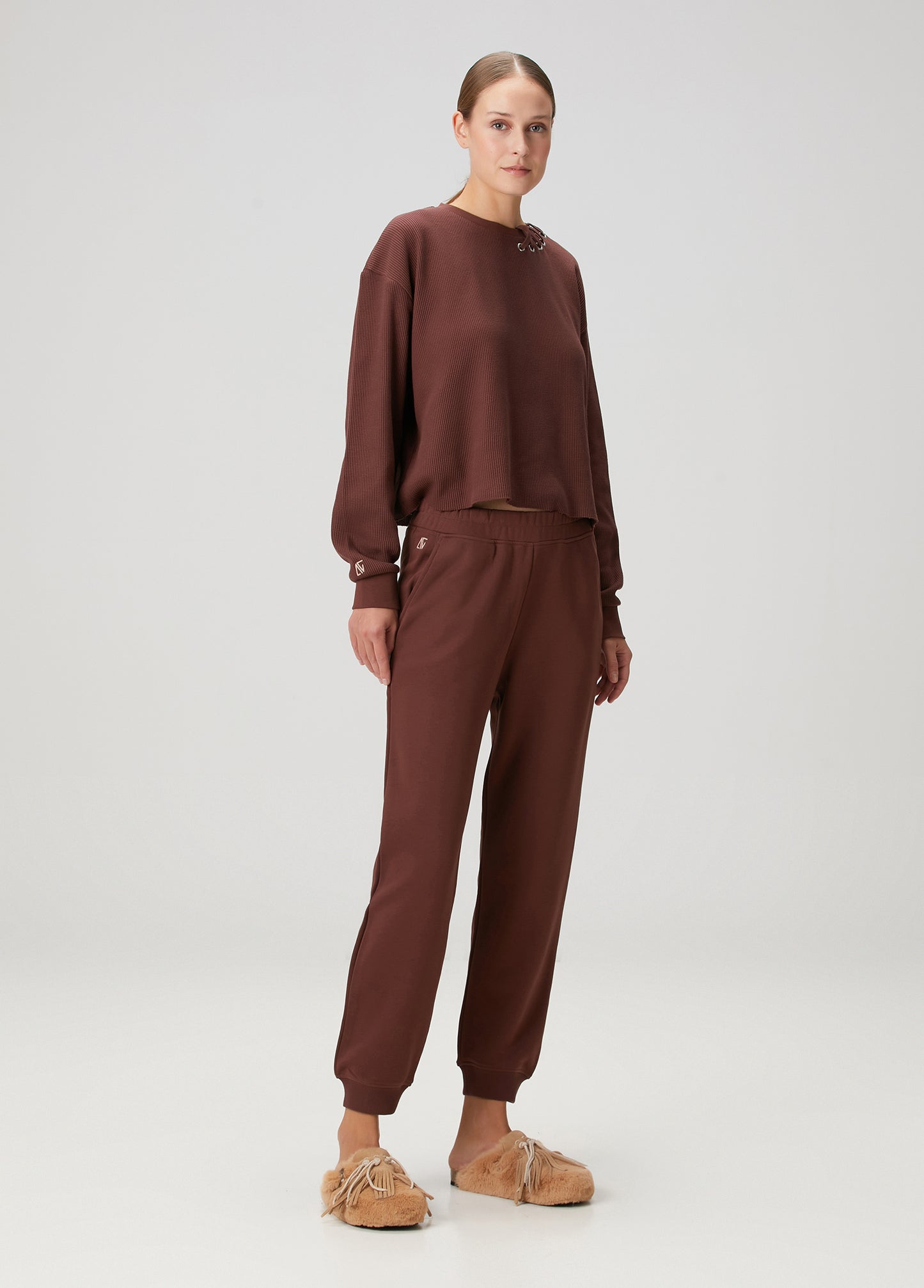 Cotton Tube Sweatpants - Brown Stone