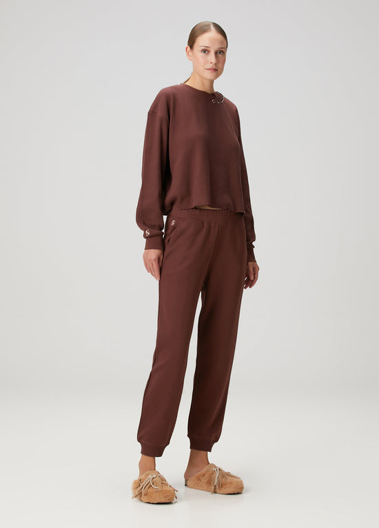 Cotton Tube Sweatpants - Brown Stone