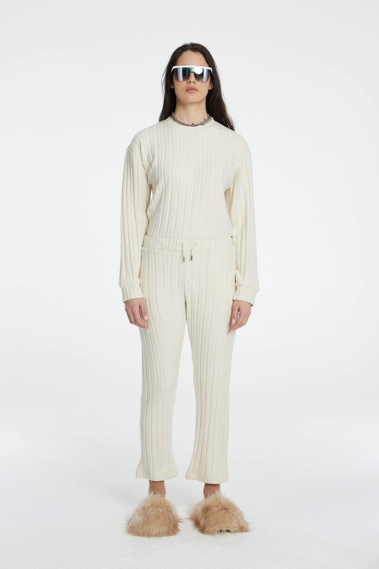 Stripe Cigarette Sweatpants - Cream