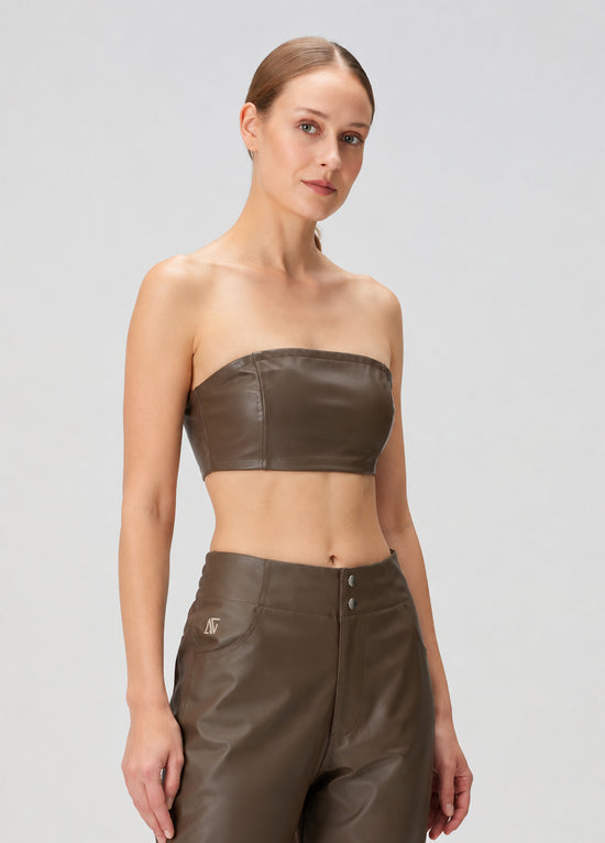 Vegan Deri Bralet - Kahverengi
