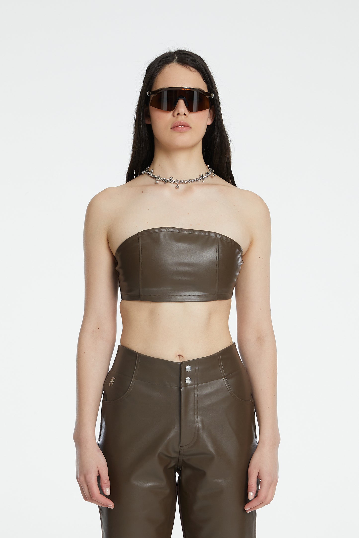 Vegan Leather Bralette - Chocolate