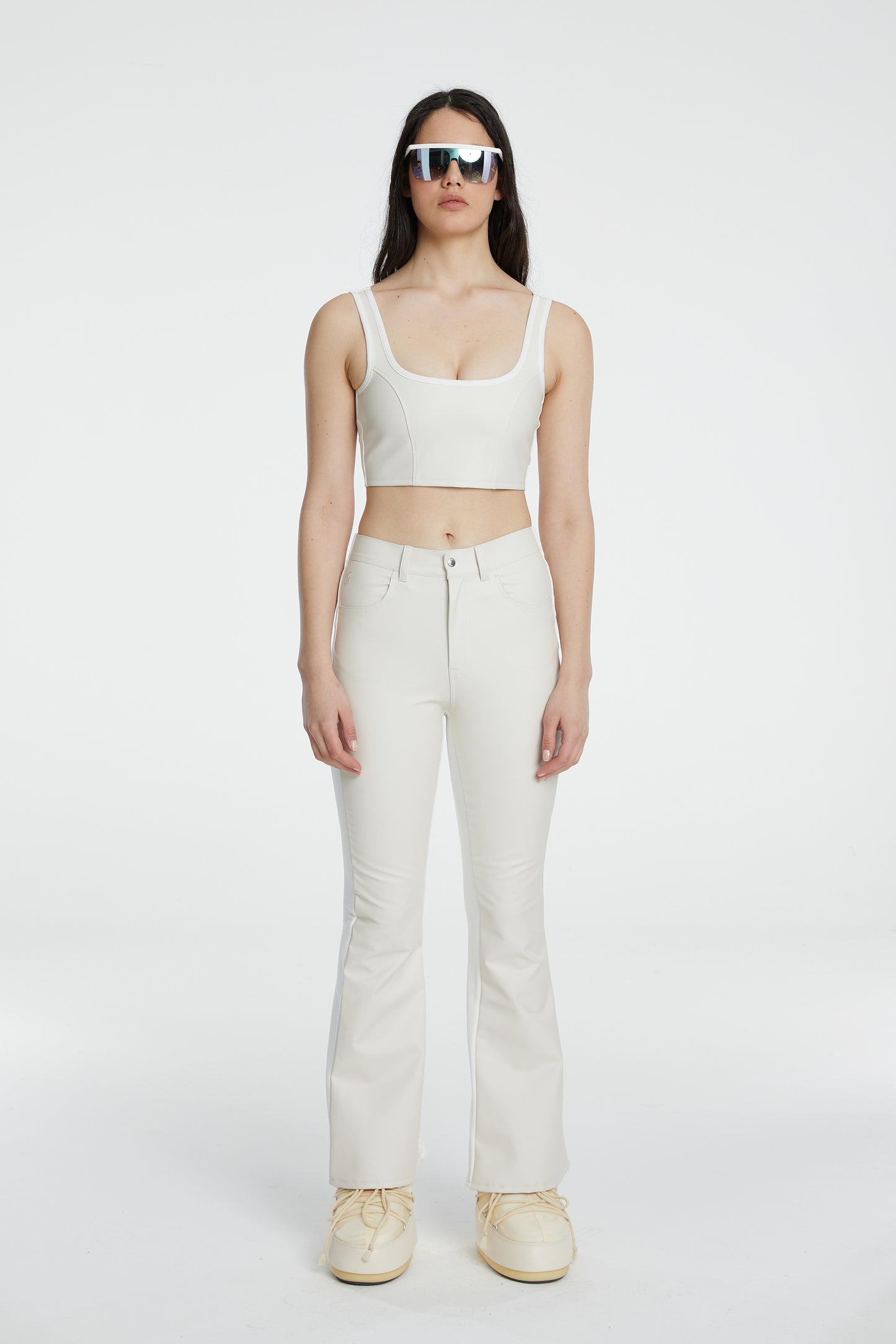 Vegan Leather Flare Sweatpant - Eggshell