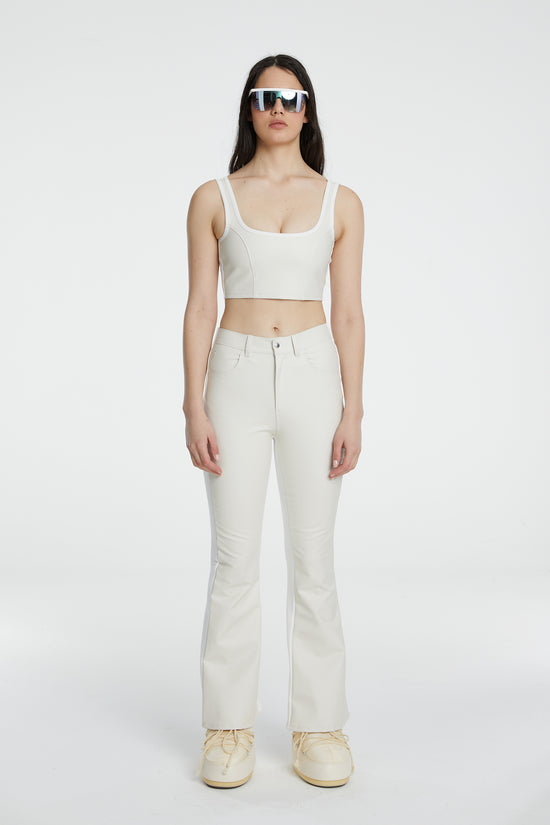 Vegan Leather Flare Sweatpant - Eggshell