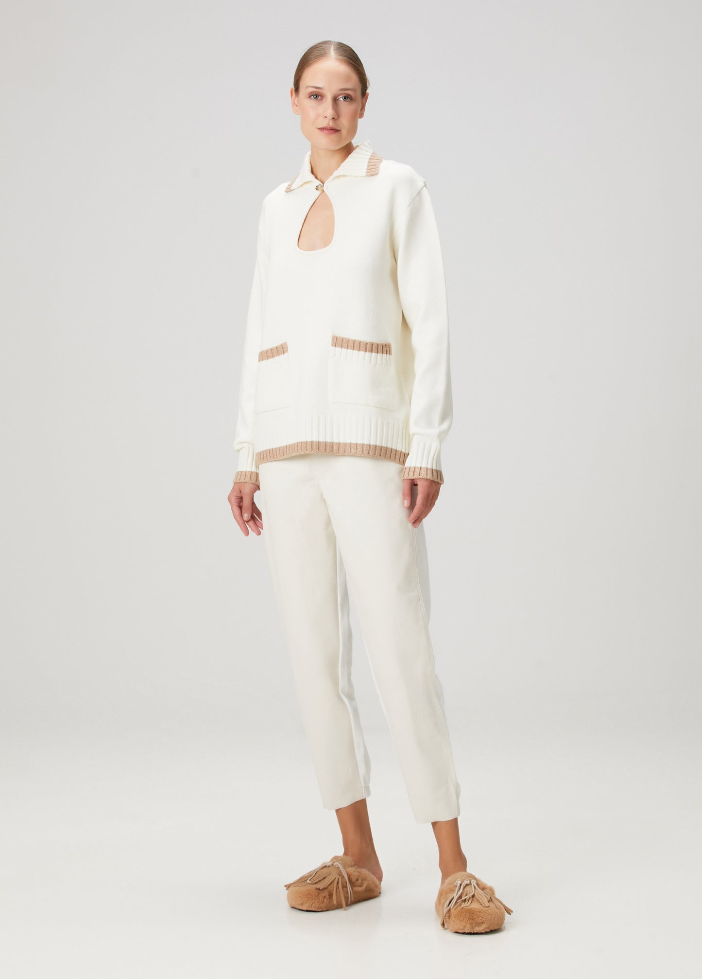 Vegan Leather Boyfriend Sweatpant - Eggshell