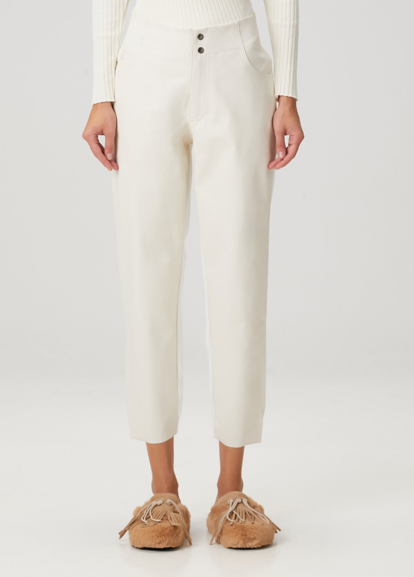 Vegan Leather Boyfriend Sweatpant - Eggshell