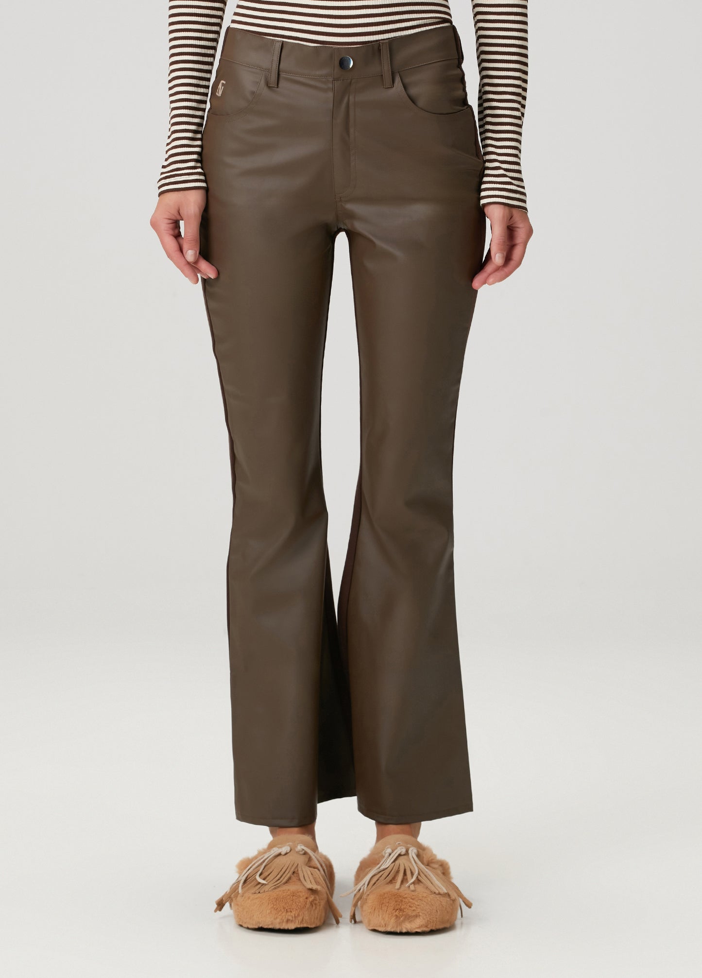 Vegan Leather Flare Sweatpant - Chocolate