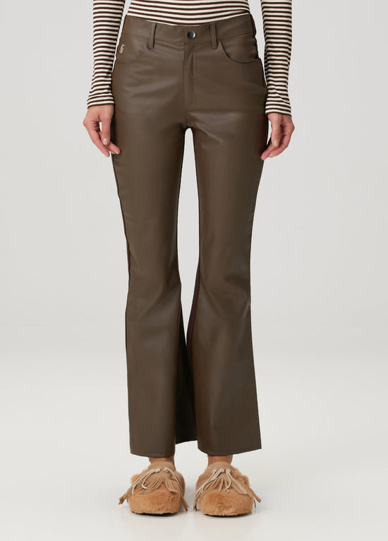 Vegan Leather Flare Sweatpant - Chocolate