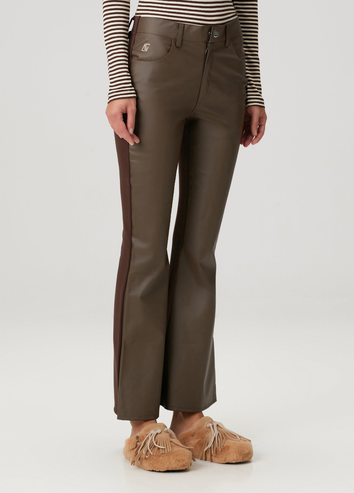 Vegan Leather Flare Sweatpant - Chocolate