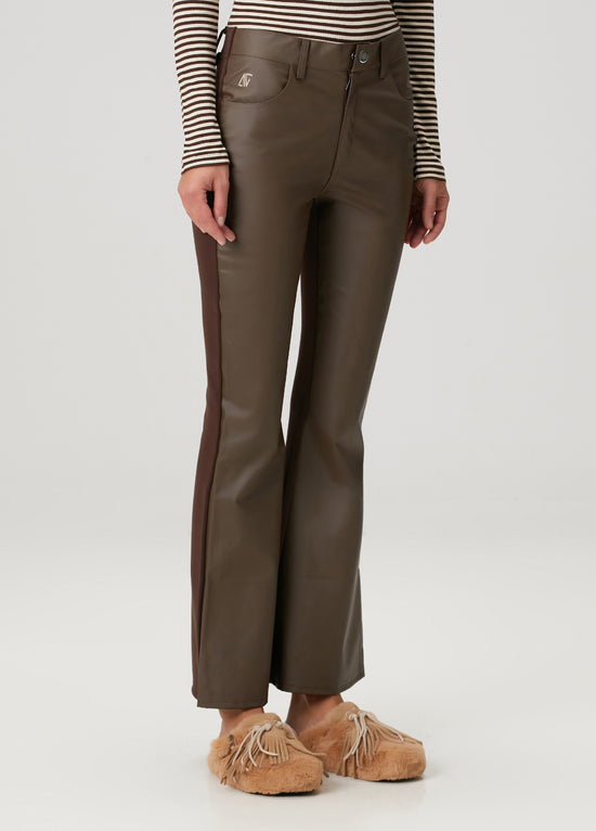 Vegan Leather Flare Sweatpant - Chocolate