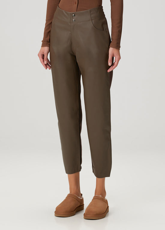 Vegan Leather Boyfriend Sweatpant - Chocolate