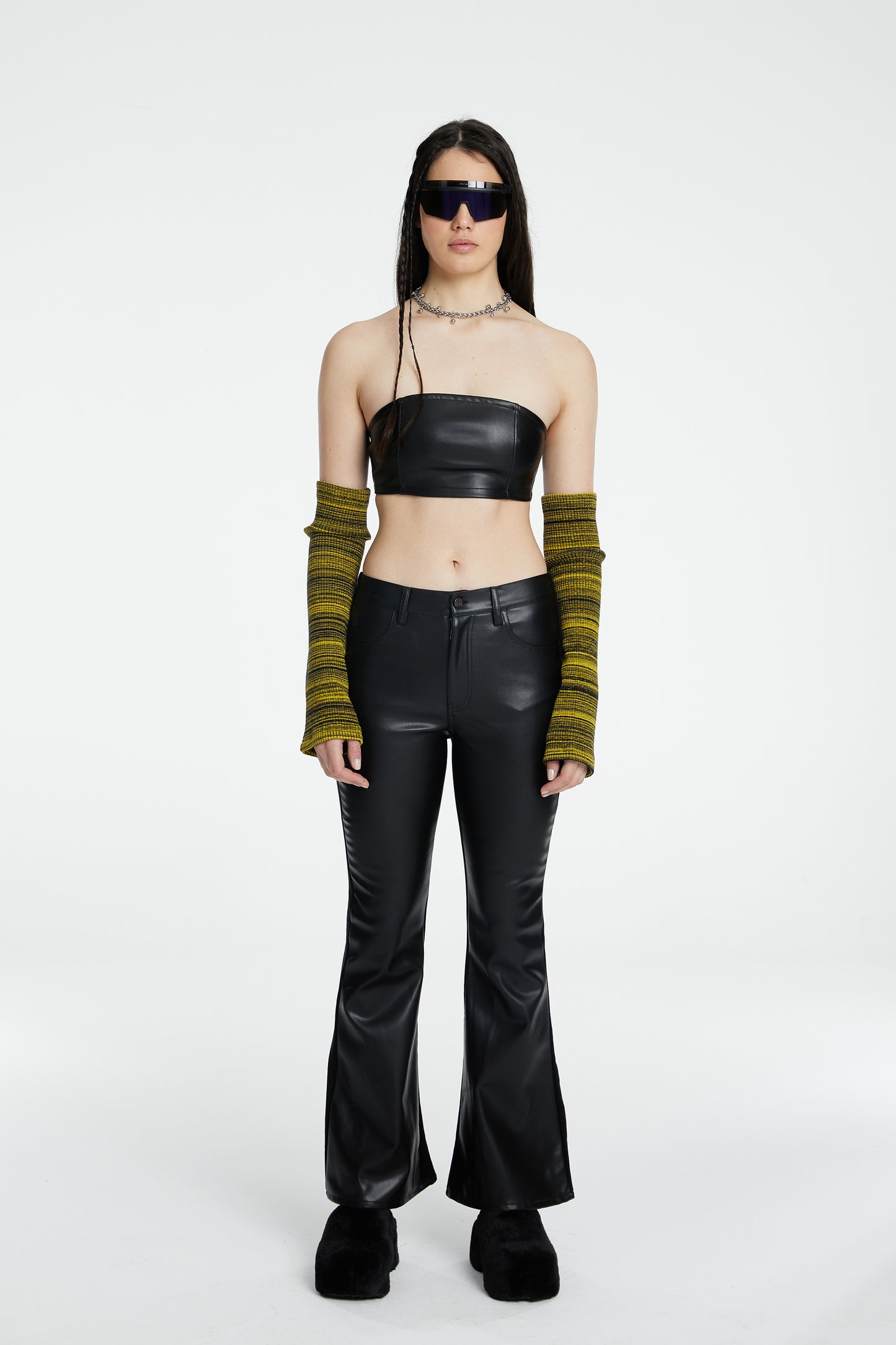 Vegan Leather Flare Sweatpants - Black