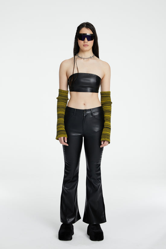 Vegan Leather Flare Sweatpants - Black