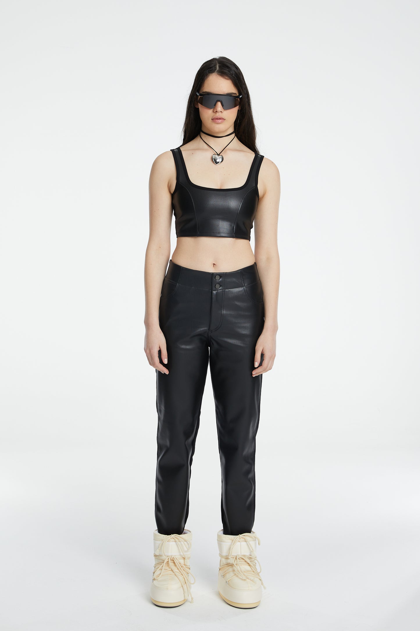 Vegan Leather Boyfriend Sweatpant - Black
