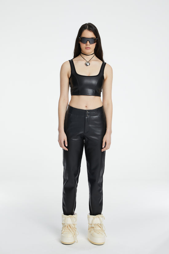 Vegan Leather Boyfriend Sweatpant - Black