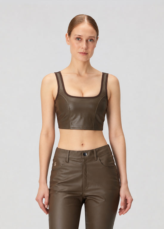  Vegan Leather Tank Top - Chocolate