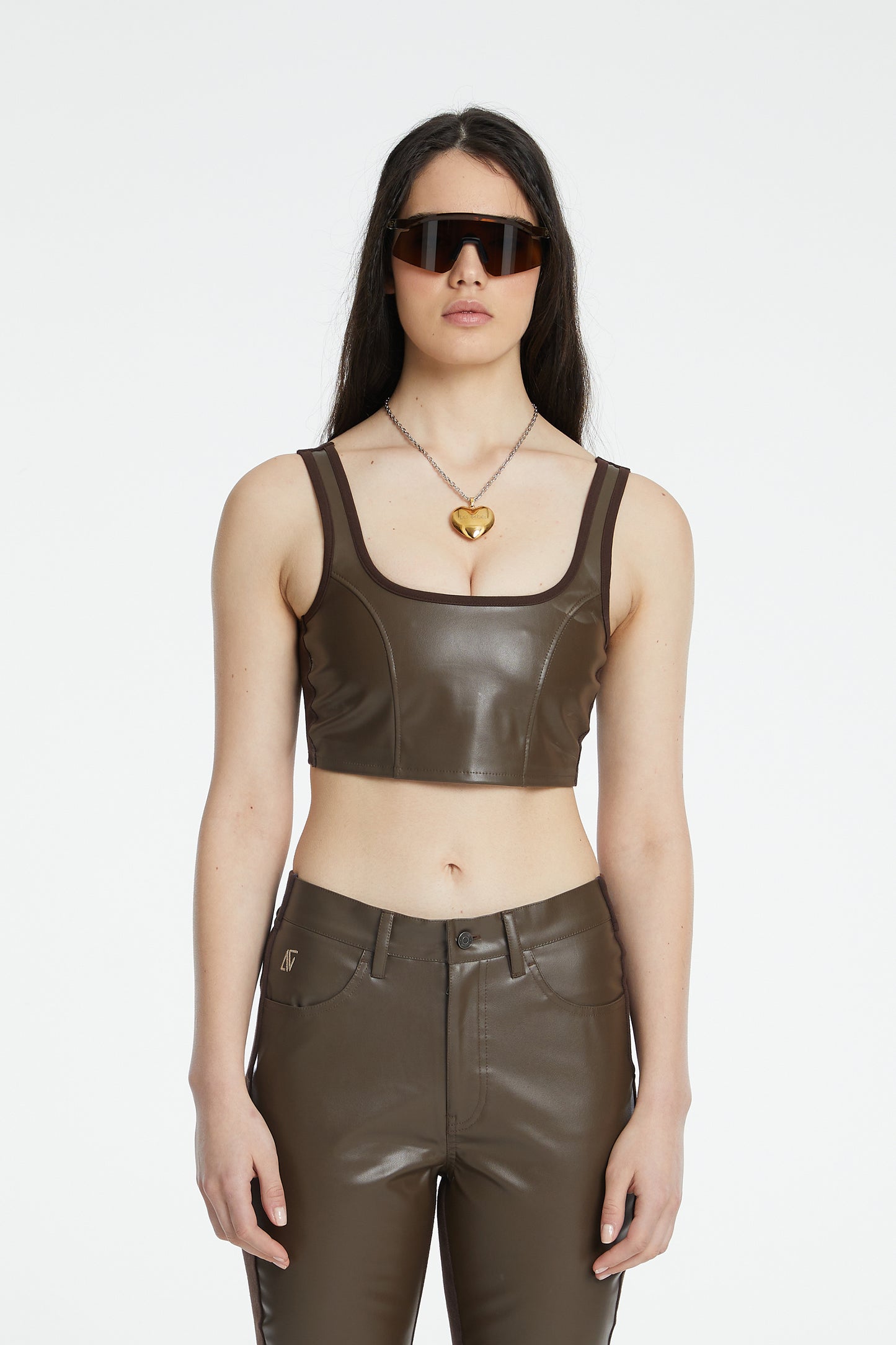  Vegan Leather Tank Top - Chocolate