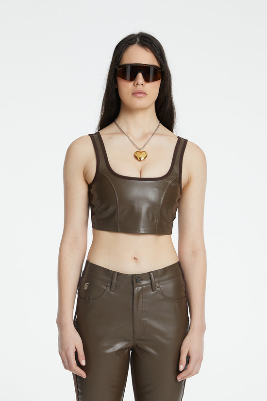  Vegan Leather Tank Top - Chocolate
