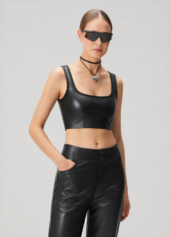 Vegan Deri Tank Top - Siyah