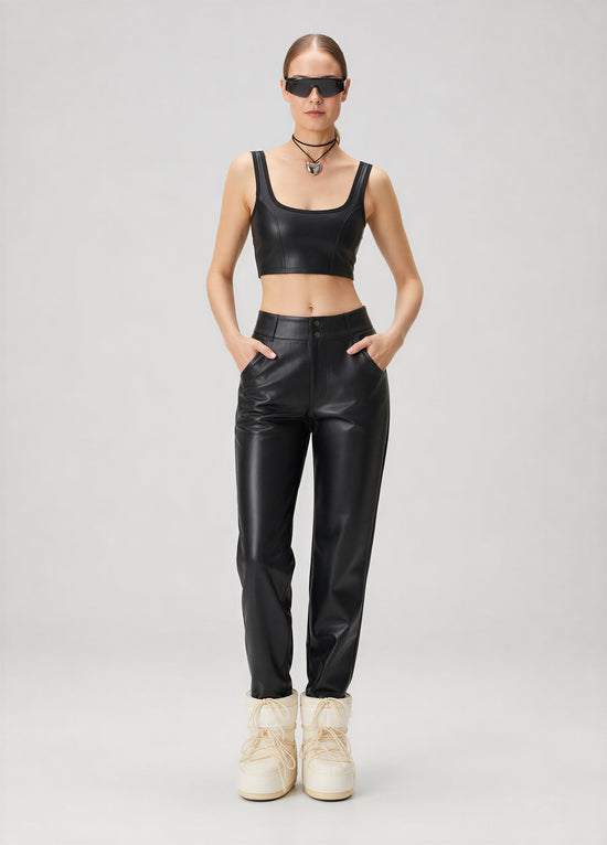 Vegan Deri Tank Top - Siyah