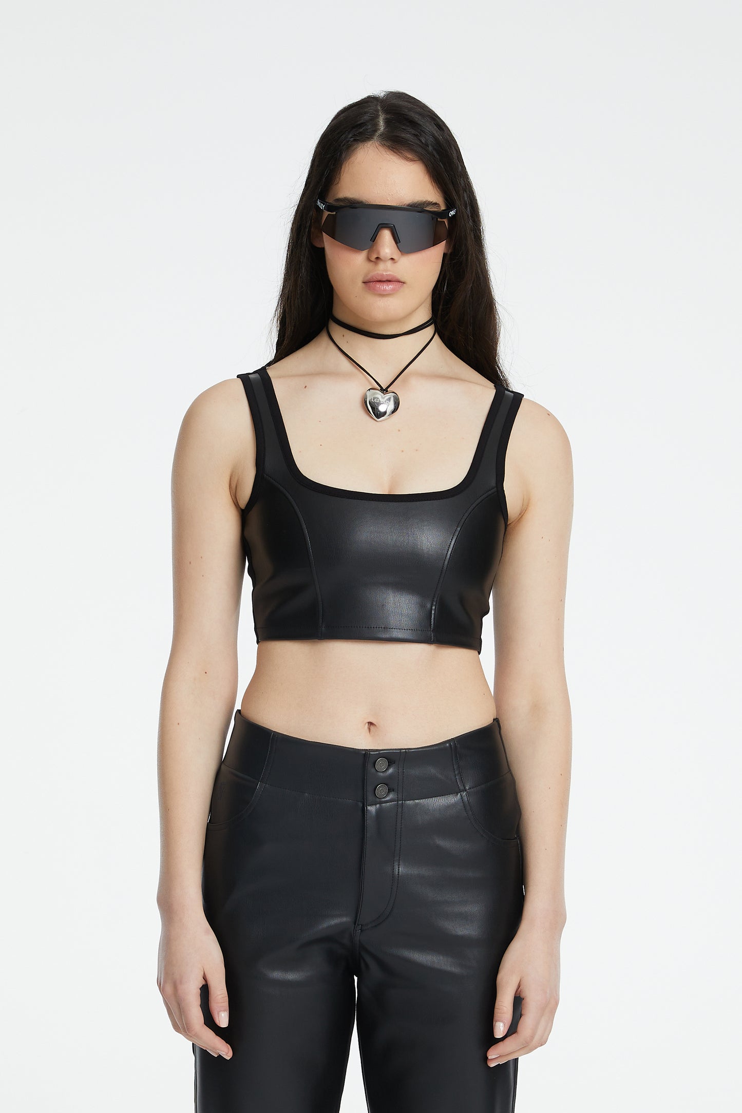 Vegan Leather Tank Top - Black