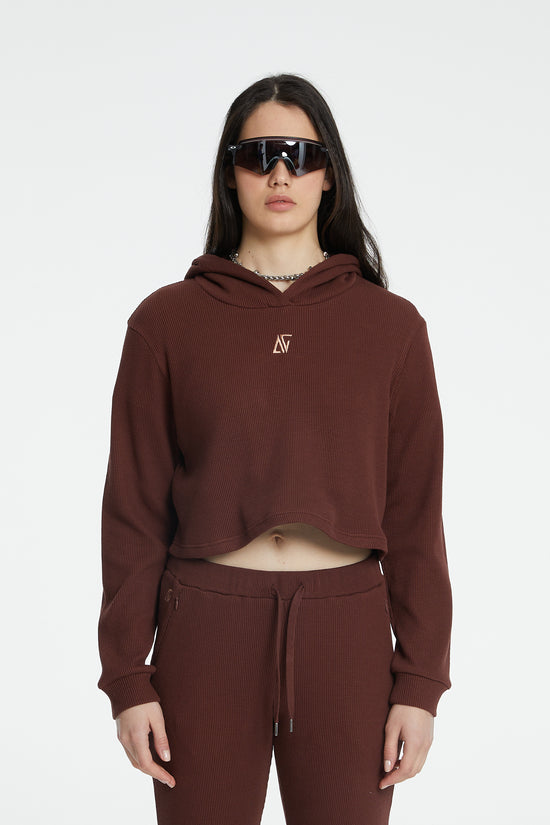 Waffle Kapüşonlu Sweatshirt - Kahverengi