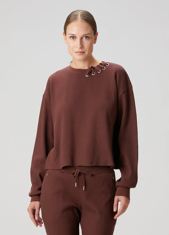 Waffle Crewneck Sweatshirt - Brown Stone