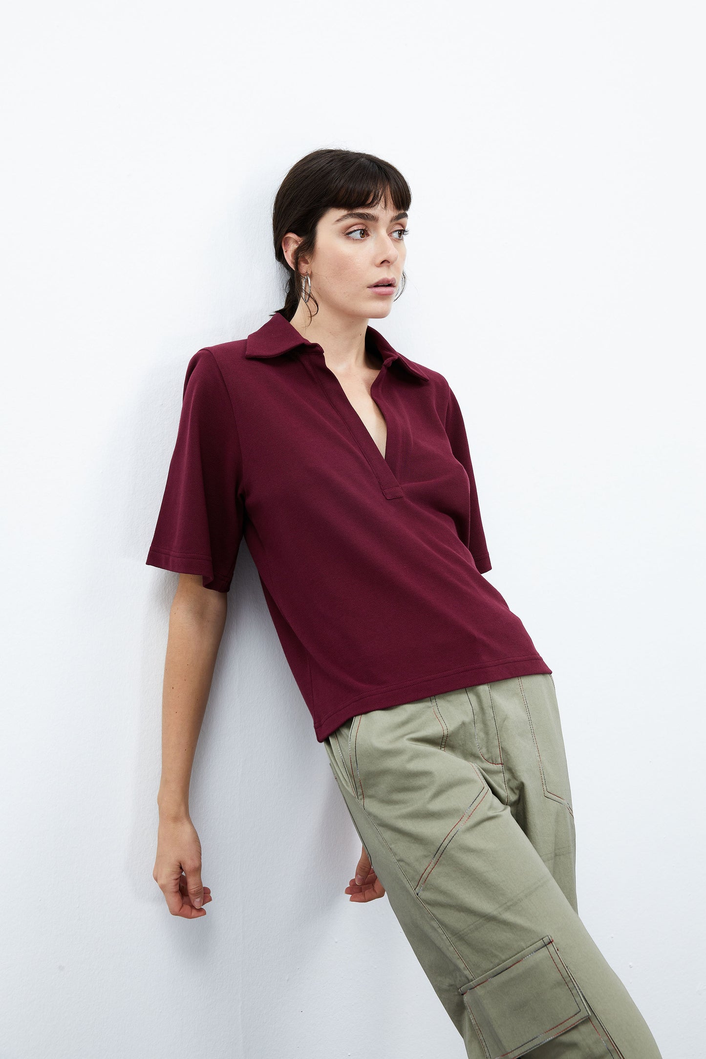 Daisy Vatkalı Polo - Bordo