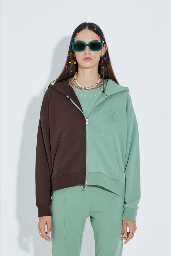 Kapüşonlu Sweatshirt - Yeşil/Kahverengi