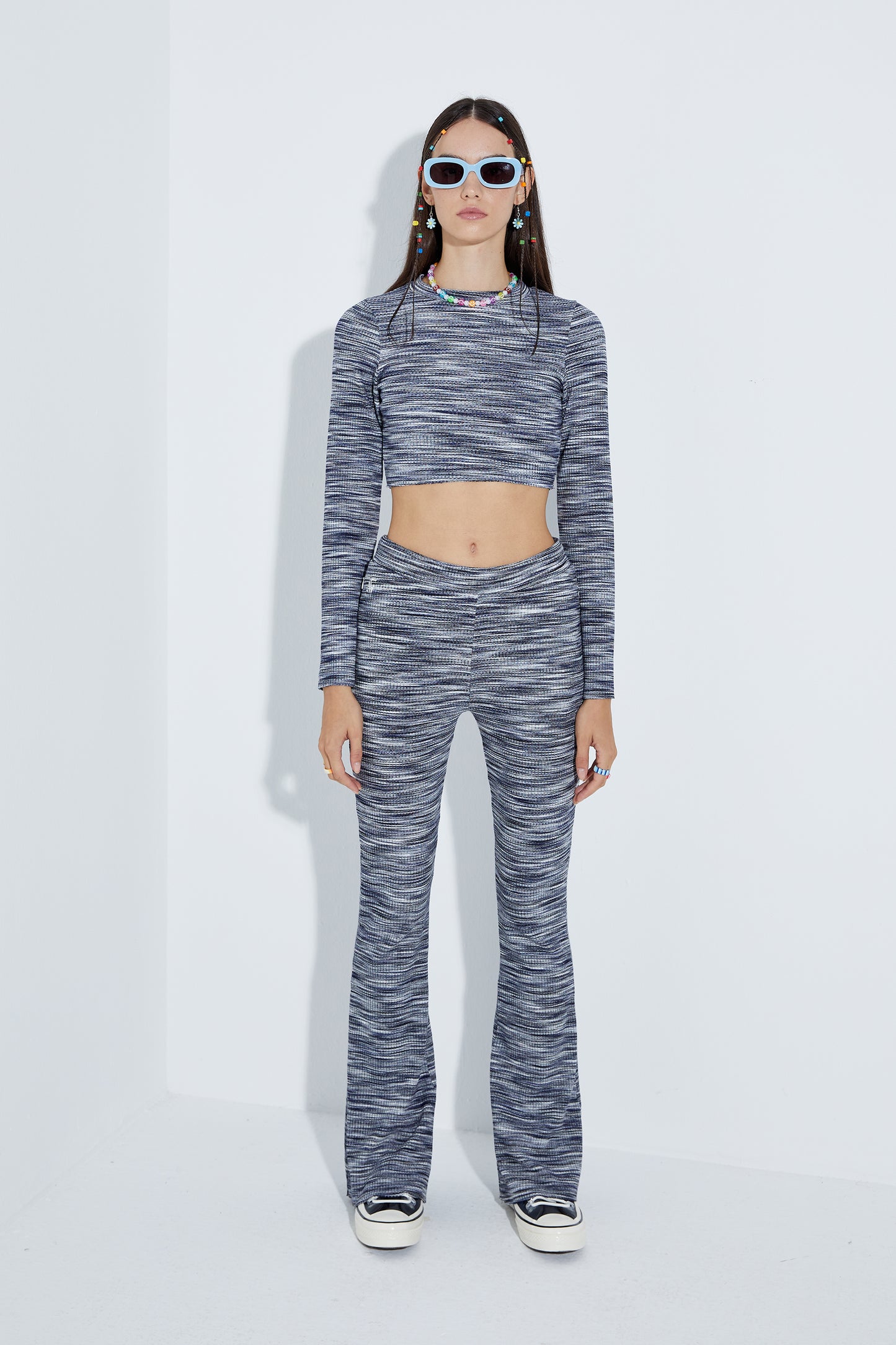 Knit Flare Sweatpants - White/Navy