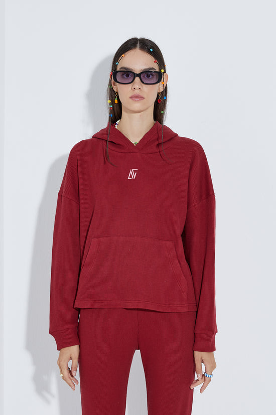 Waffle Oversize Sweatshirt - Kırmızı